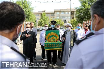 آیین پرچم گردانی حرم امام رضا در ایستگاه آتشنشانی 4