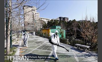 عملیات گسترده ضدعفونی خیابان ولیعصر (عج) توسط آتش نشانان تهران 11