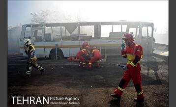 مانور آتش نشانی در شرکت اتوبوسرانی 35