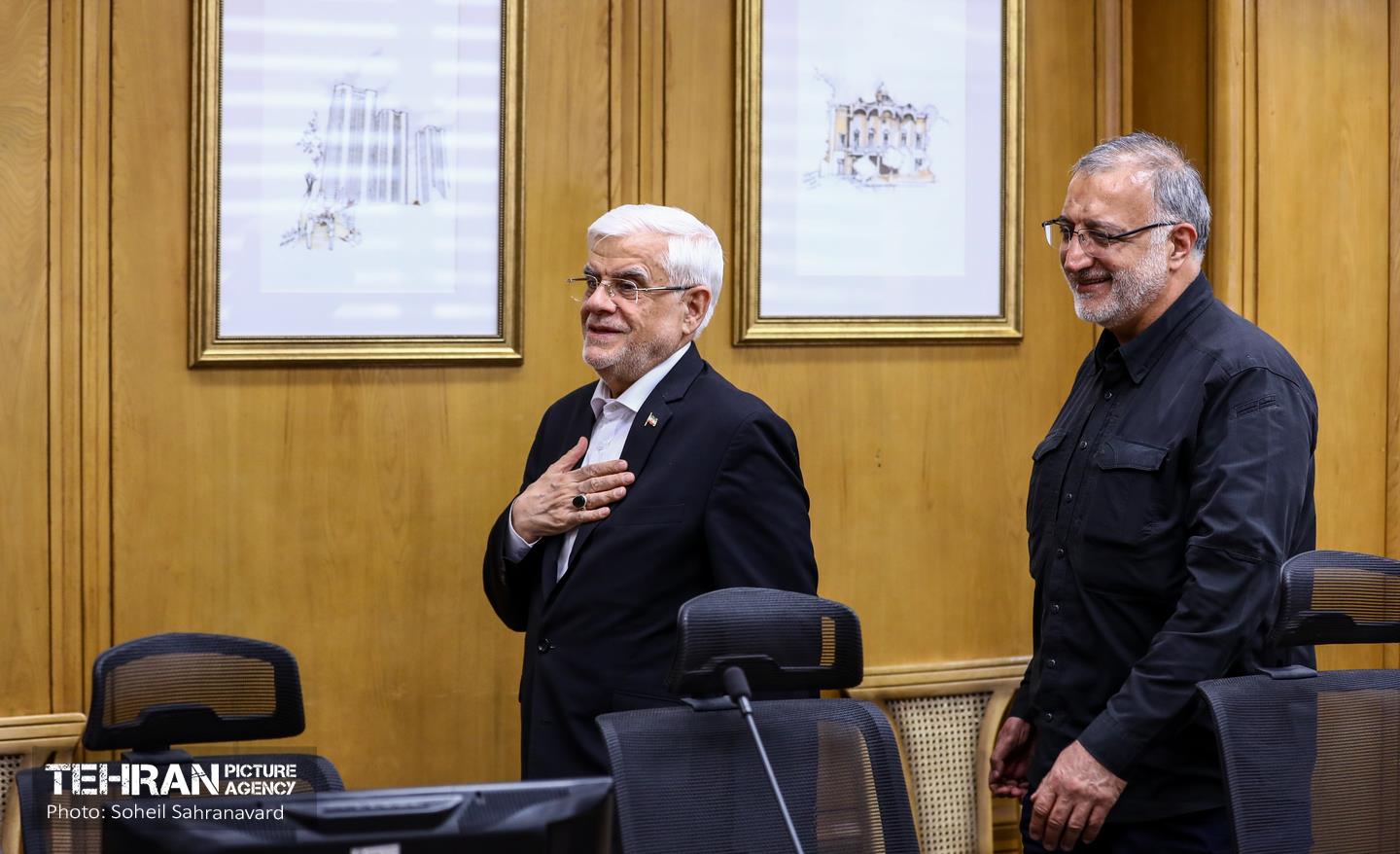 نشست صمیمانه شهردار تهران با معاون اول رئیس‌جمهور