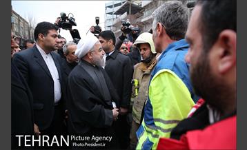 حضور رییس جمهور در محل ریزش ساختمان پلاسکو 9