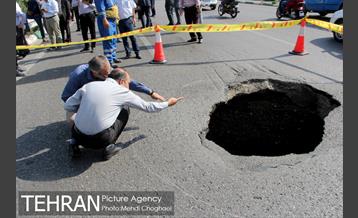 انجام عملیات ترمیم و بازسازی نشست زمین بزرگراه صیاد شیرازی 3