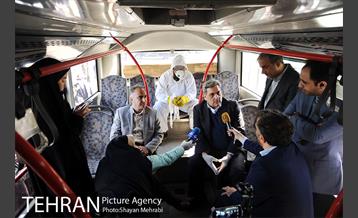 بازدید شهردار تهران از عملیات ضد عفونی کردن اتوبوس های شهری 12