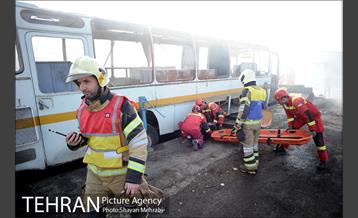 مانور آتش نشانی در شرکت اتوبوسرانی 34